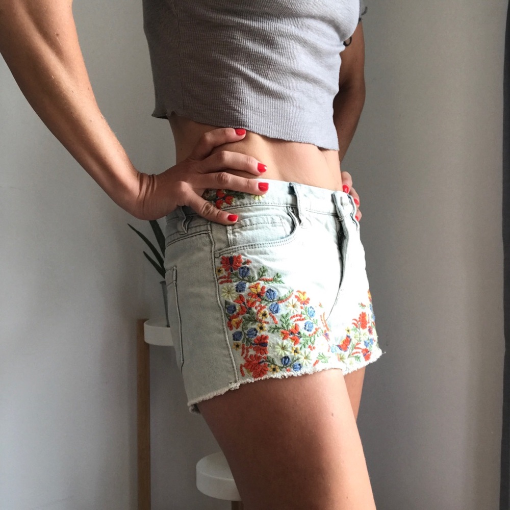 Floral embroidered cutoff shorts